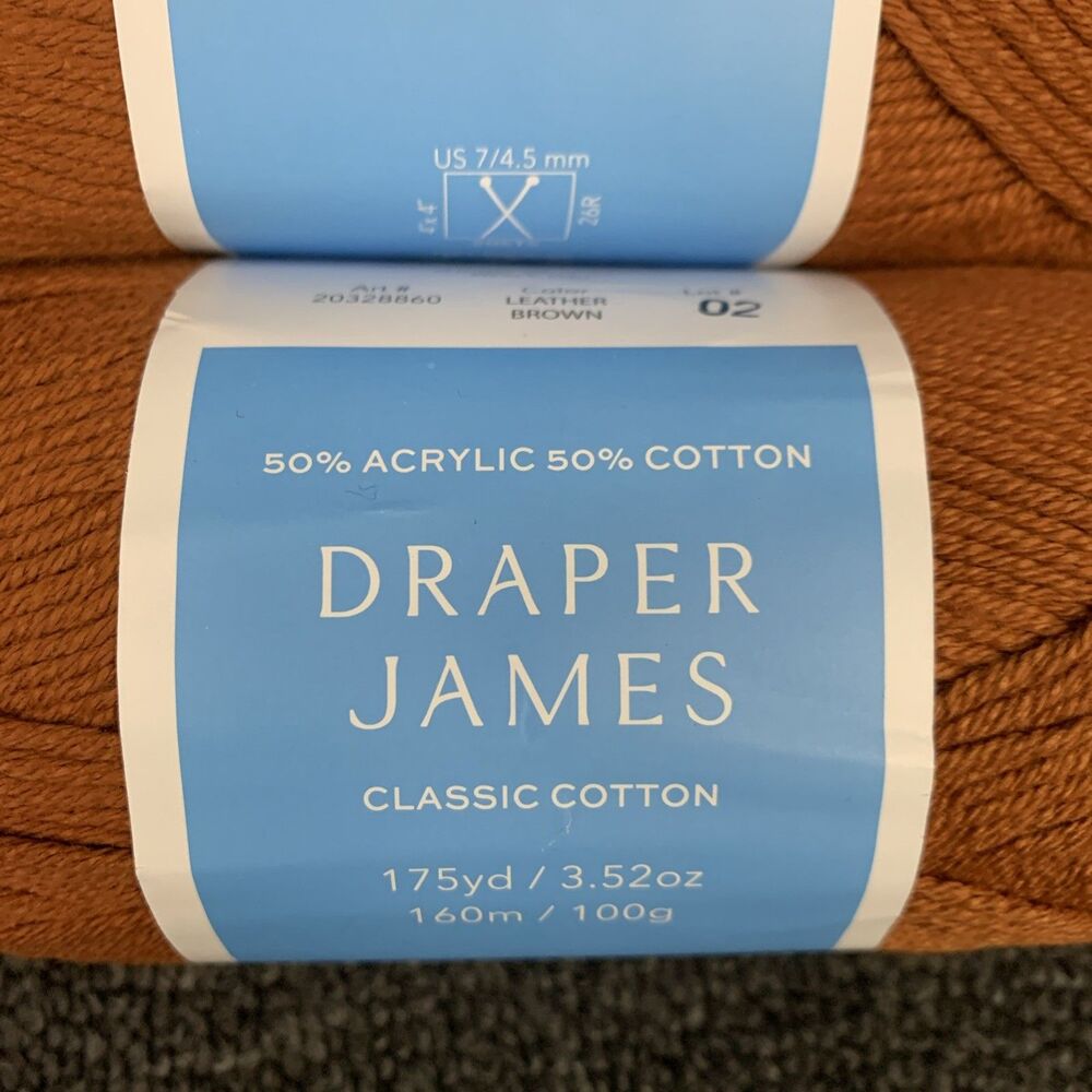 Lot Of 3 Draper James Classic Cotton Leather Brown 175yds Acrylic & Cotton Yarn - Picture 2 of 6